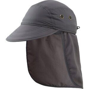 Men's Grey 100% Polyester Wide Brim Uv Protection With Neck Flap Fishing Sun Hat